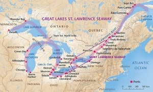 The map shows the whole St. Lawrence pilotage system. due to the length of the river is has been sub-divided in several sections