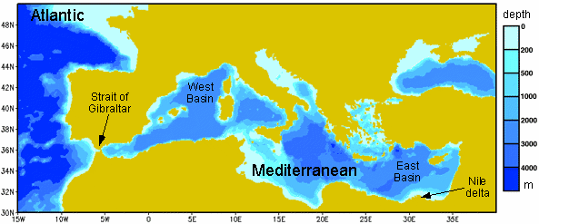 Карта глубин средиземного моря