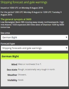 Weather forecast for tonight in open sea. not so bad. (Courtesy The Shipping Forecast)