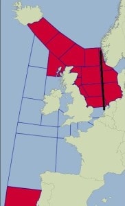 Viking is the section at the top of our Black course line. Red can vary from not good to very bad. (Courtesy the Shipping Forecast)