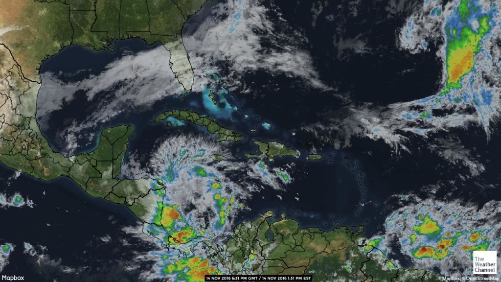 We are back in the blue area East of the white streak over Florida but in the South Carib it is getting interesting.